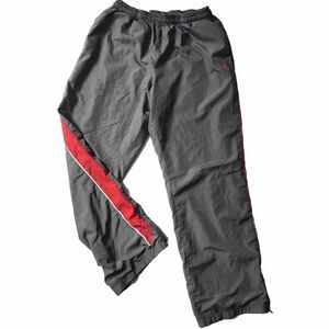 Y2k 00s Under Armour Track Pants Mens Large Gray Red Wind Athletic Baggy Zip Hem